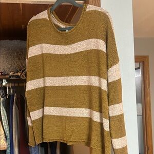 Striped Brown and Dusty Pink Women's Crew Neck Sweater, by Wishlist